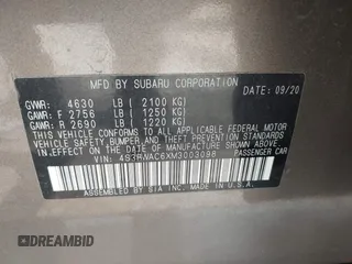 2021 Subaru Legacy Premium with VIN 4S3BWAC6XM3003098, listed as a IAAI auction lot 42221814 with 85,801 mi miles and . Bid and sale history available at DreamBid. Image 9.
