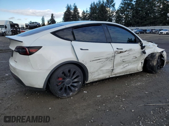 2022 Tesla Model Y Performance with VIN 7SAYGDEF2NF325084, listed as a Copart auction lot 44814525 with Not Provided miles and Salvage Title. Bid and sale history available at DreamBid. Image 3.