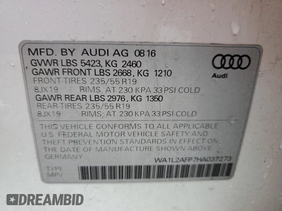 2017 Audi Q5 Premium Plus с VIN WA1L2AFP7HA037273, выставлен на аукционе Copart как лот 48401564 с пробегом 170 600 миль миль и На запчасти • Non repairable. История ставок и продаж доступна на DreamBid. Изображение 12.