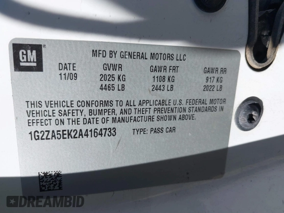 2010 Pontiac G6 w/1SF with VIN 1G2ZA5EK2A4164733, listed as a IAAI auction lot 41479063 with 99,605 mi miles and . Bid and sale history available at DreamBid. Image 9.