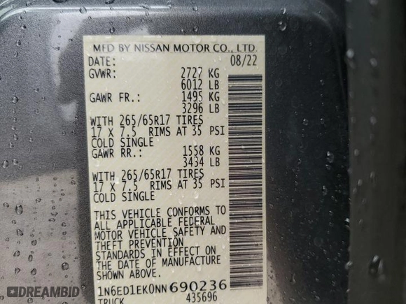 2022 Nissan Frontier S with VIN 1N6ED1EK0NN690236, listed as a Copart auction lot 44001225 with 44,829 mi miles and Salvage Title. Bid and sale history available at carsss.com. Image 13.