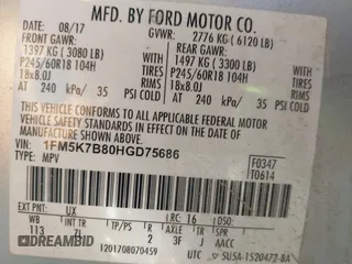 2017 Ford Explorer with VIN 1FM5K7B80HGD75686, listed as a IAAI auction lot 41908973 with 122,525 mi miles and . Bid and sale history available at DreamBid. Image 9.