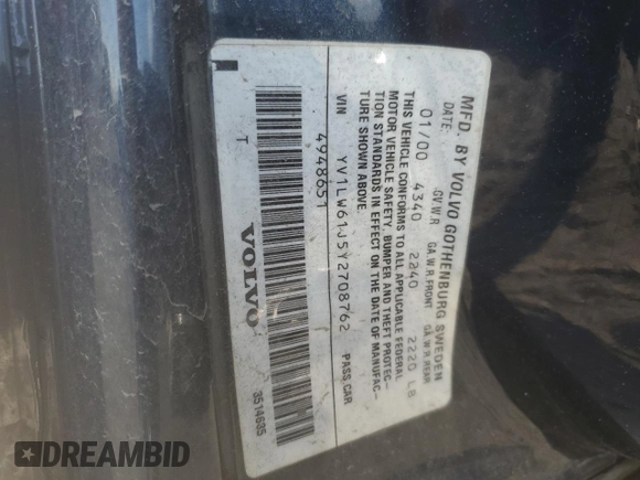 2000 Volvo V70 with VIN YV1LW61J5Y2708762, listed as a Copart auction lot 78267424 with 207,230 mi miles and Salvage Title. Bid and sale history available at carsss.com. Image 15.