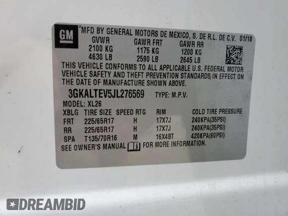 2018 GMC Terrain SLE z VIN 3GKALTEV5JL276569, wystawiony jako Copart lot #53638445 z przebiegiem 93 209 mil mil oraz Szkoda całkowita • Salvage title. Historia ofert i sprzedaży dostępna na DreamBid. Obrazek 13.
