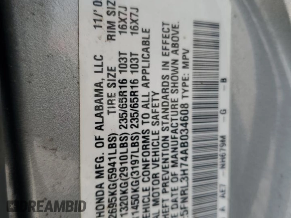 2010 Honda Odyssey EX-L z VIN 5FNRL3H74AB034608, wystawiony jako Copart lot #59262505 z przebiegiem 243 186 mil mil oraz Szkoda całkowita • Salvage title. Historia ofert i sprzedaży dostępna na DreamBid. Obrazek 13.