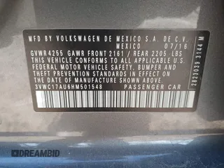 2017 Volkswagen Golf S z VIN 3VWC17AU6HM501548, wystawiony jako IAAI lot #41724754 z przebiegiem 179 895 mil mil oraz . Historia ofert i sprzedaży dostępna na DreamBid. Obrazek 9.
