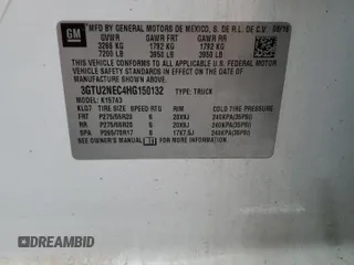 2017 GMC Sierra 1500 SLT z VIN 3GTU2NEC4HG150132, wystawiony jako Copart lot #50276125 z przebiegiem Nie podano mil oraz Szkody całkowita. Historia ofert i sprzedaży dostępna na DreamBid. Obrazek 12.