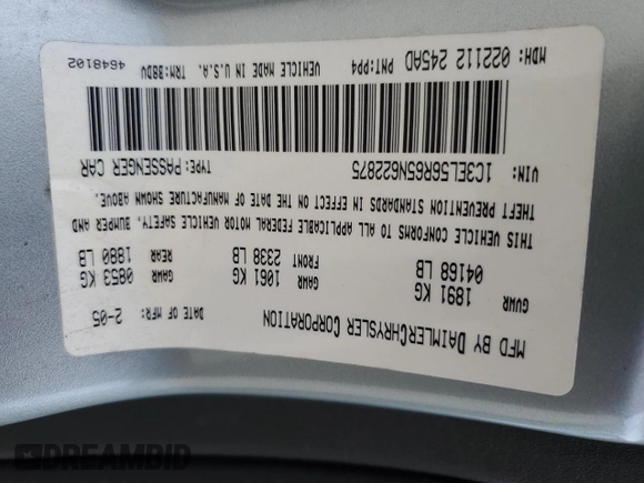 2005 Chrysler Sebring Touring with VIN 1C3EL56R65N622875, listed as a Copart auction lot 41387775 with 61,253 mi miles and Salvage title. Bid and sale history available at DreamBid. Image 14.