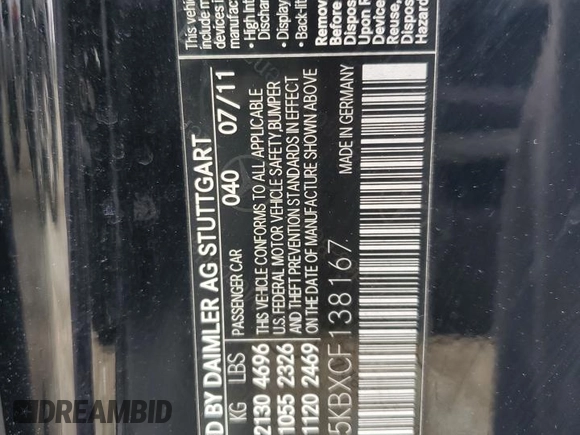 2012 Mercedes-Benz E 350 with VIN WDDKJ5KBXCF138167, listed as a Copart auction lot 50305815 with 85,600 mi miles and Salvage Title. Bid and sale history available at DreamBid. Image 14.