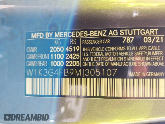 2021 Mercedes-Benz A 220 z VIN W1K3G4FB9MJ305107, wystawiony jako IAAI lot #42017175 z przebiegiem 40 256 mil mil oraz . Historia ofert i sprzedaży dostępna na DreamBid. Obrazek 9.