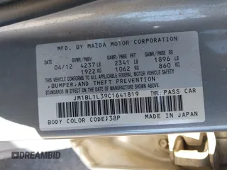 2012 Mazda 3 Mazdaspeed3 Touring with VIN JM1BL1L39C1641819, listed as a IAAI auction lot 41735086 with 75,051 mi miles and . Bid and sale history available at DreamBid. Image 9.