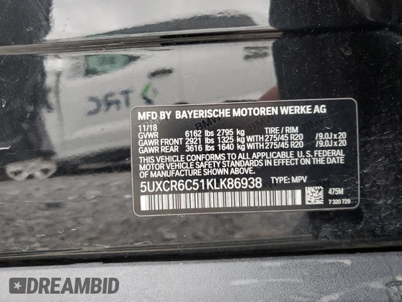 2019 BMW X5 xDrive40i with VIN 5UXCR6C51KLK86938, listed as a Copart auction lot 49463825 with 133,001 mi miles and Clean Title. Bid and sale history available at carsss.com. Image 13.
