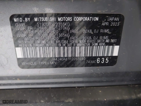 2023 Mitsubishi Outlander SE with VIN JA4J4UA87PZ053640, listed as a IAAI auction lot 41992423 with 51,075 mi miles. Bid and sale history available at carsss.com. Image 9.