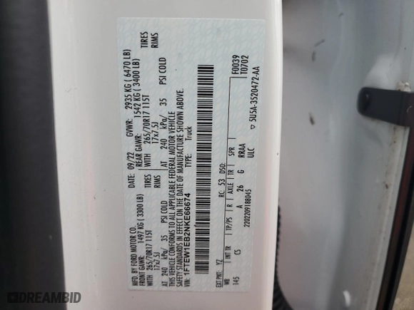 2022 Ford F-150 XL with VIN 1FTEW1EB2NKE66674, listed as a Copart auction lot 74930674 with 0 mi miles and Non Repairable. Bid and sale history available at carsss.com. Image 13.