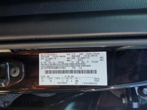 2021 Ford F-150 XL with VIN 1FTFW1E54MFD11453, listed as a Copart auction lot 50240015 with 8,645 mi miles and Salvage title. Bid and sale history available at DreamBid. Image 12.