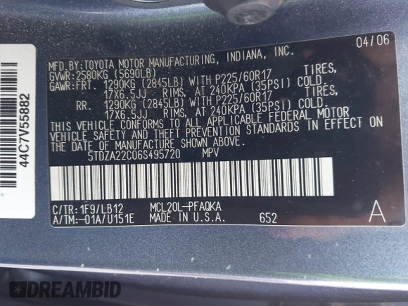 2006 Toyota Sienna XLE z VIN 5TDZA22C06S495720, wystawiony jako IAAI lot #42379521 z przebiegiem 65 375 mil mil oraz . Historia ofert i sprzedaży dostępna na DreamBid. Obrazek 9.