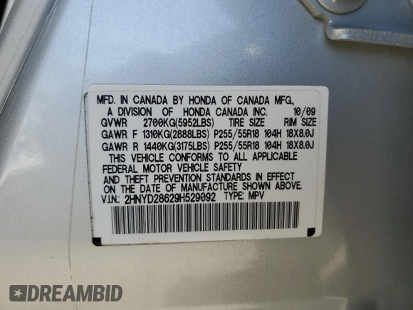 2009 Acura MDX Tech Pkg with VIN 2HNYD28629H529092, listed as a Copart auction lot 48763555 with 219,043 mi miles and Salvage Title. Bid and sale history available at carsss.com. Image 12.
