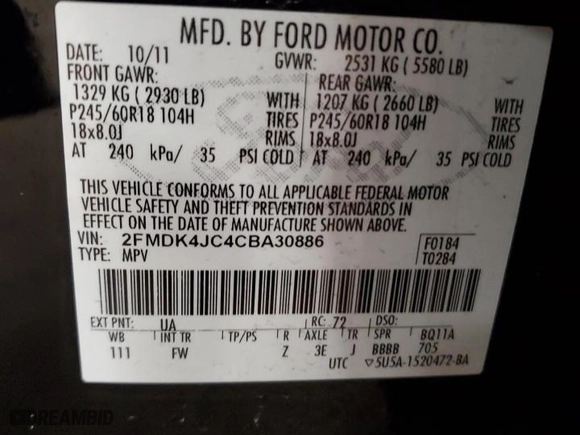2012 Ford Edge SEL with VIN 2FMDK4JC4CBA30886, listed as a Copart auction lot 51542215 with 181,720 mi miles and Clean Title. Bid and sale history available at carsss.com. Image 13.