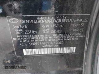 2019 Hyundai Sonata SE with VIN 5NPE24AF2KH769003, listed as a IAAI auction lot 41545076 with 88,248 mi miles and . Bid and sale history available at carsss.com. Image 9.