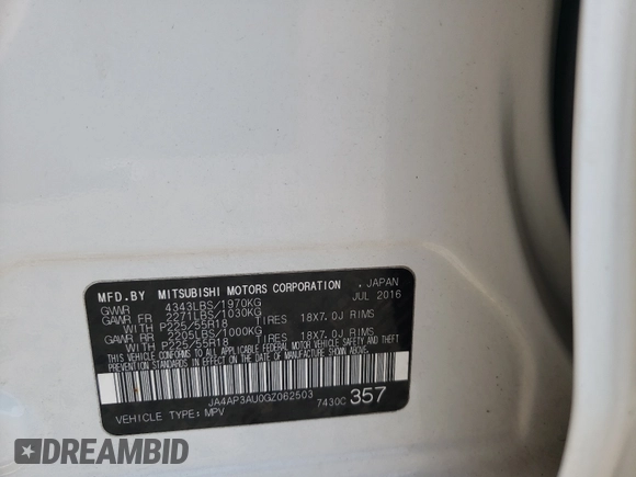 2016 Mitsubishi Outlander Sport 2.0 ES with VIN JA4AP3AU0GZ062503, listed as a Copart auction lot 55464901 with 47,872 mi miles and Non Repairable. Bid and sale history available at carsss.com. Image 10.