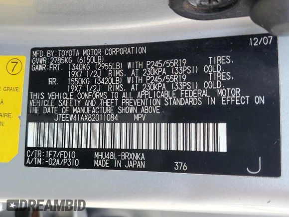 2008 Toyota Highlander z VIN JTEEW41AX82011084, wystawiony jako Copart lot #60852355 z przebiegiem 302 755 mil mil oraz Czysty tytuł • Clean title. Historia ofert i sprzedaży dostępna na DreamBid. Obrazek 13.