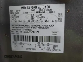 2010 Ford F-150 XL with VIN 1FTMF1EW9AKA57175, listed as a IAAI auction lot 42636902 with 85,165 mi miles and . Bid and sale history available at DreamBid. Image 9.