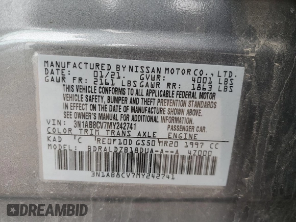 2021 Nissan Sentra SV with VIN 3N1AB8CV7MY242741, listed as a Copart auction lot 52522655 with 35,634 mi miles and Non repairable. Bid and sale history available at DreamBid. Image 13.