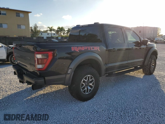 2022 Ford F-150 Raptor with VIN 1FTFW1RGXNFB95074, listed as a Copart auction lot 43933225 with 0 mi miles and Salvage Title. Bid and sale history available at carsss.com. Image 3.