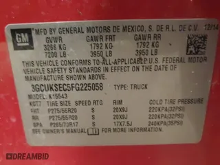 2015 Chevrolet Silverado 1500 LTZ with VIN 3GCUKSEC5FG225058, listed as a IAAI auction lot 41118782 with 188,777 mi miles. Bid and sale history available at carsss.com. Image 9.