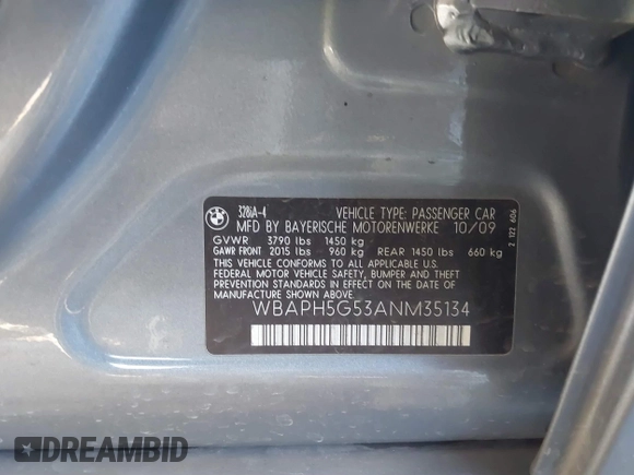 2010 BMW 3 Series 328i with VIN WBAPH5G53ANM35134, listed as a IAAI auction lot 41301168 with 143,754 mi miles and . Bid and sale history available at DreamBid. Image 9.