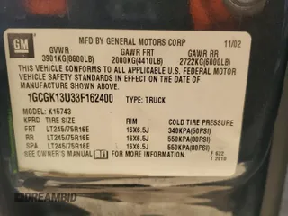 2003 Chevrolet Silverado 1500HD LT z VIN 1GCGK13U33F162400, wystawiony jako Copart lot #73840764 z przebiegiem 204 912 mil mil oraz Szkoda całkowita • Salvage title. Historia ofert i sprzedaży dostępna na DreamBid. Obrazek 14.