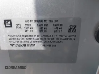 2016 Chevrolet Malibu Limited LS with VIN 1G11B5SA3GF101194, listed as a IAAI auction lot 41874834 with 99,631 mi miles. Bid and sale history available at carsss.com. Image 9.