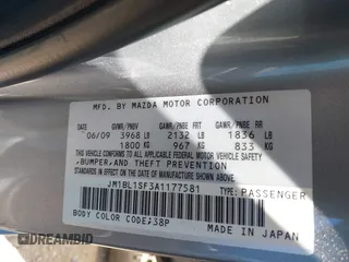 2010 Mazda 3 i Sport with VIN JM1BL1SF3A1177581, listed as a IAAI auction lot 41800271 with 158,789 mi miles and . Bid and sale history available at DreamBid. Image 9.
