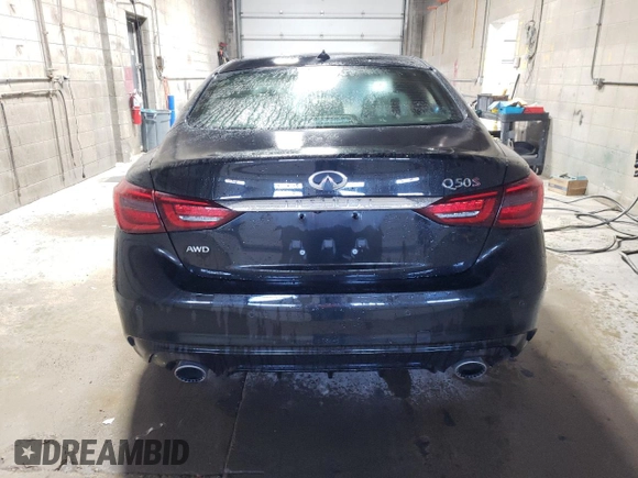 2020 Infiniti Q50 Red Sport 400 with VIN JN1FV7AR5LM660326, listed as a Copart auction lot 50599215 with 77,739 mi miles and Salvage Title. Bid and sale history available at carsss.com. Image 6.