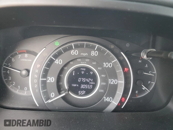 2014 Honda CR-V EX-L with VIN 2HKRM3H74EH555204, listed as a Copart auction lot 45809815 with 75,424 mi miles and Salvage Title. Bid and sale history available at DreamBid. Image 9.