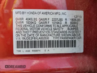 2020 Acura ILX Premium with VIN 19UDE2F8XLA002530, listed as a Copart auction lot 53042955 with 49,067 mi miles and Salvage title. Bid and sale history available at DreamBid. Image 12.