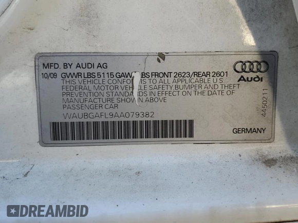 2010 Audi S4 Premium Plus with VIN WAUBGAFL9AA079382, listed as a Copart auction lot 76413654 with 0 mi miles and Salvage Title. Bid and sale history available at carsss.com. Image 13.