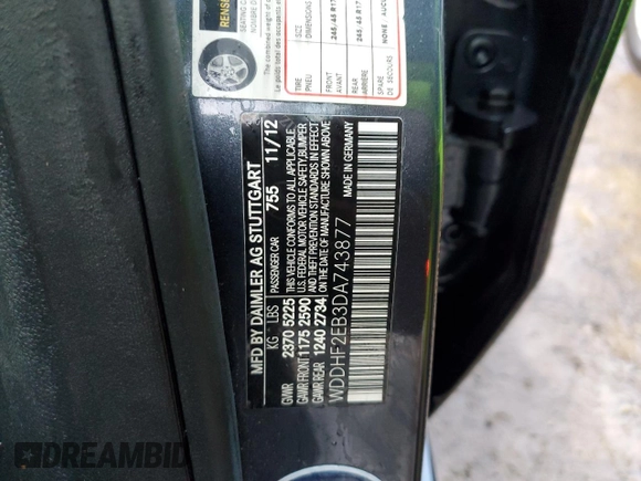 2013 Mercedes-Benz E-Class E 350 Luxury BlueTEC with VIN WDDHF2EB3DA743877, listed as a Copart auction lot 45130495 with 58,900 mi miles and Salvage Title. Bid and sale history available at carsss.com. Image 15.