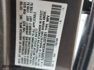 2010 Honda CR-V LX with VIN 5J6RE4H30AL022301, listed as a Copart auction lot 52965945 with 296,178 mi miles and Salvage Title. Bid and sale history available at carsss.com. Image 15.