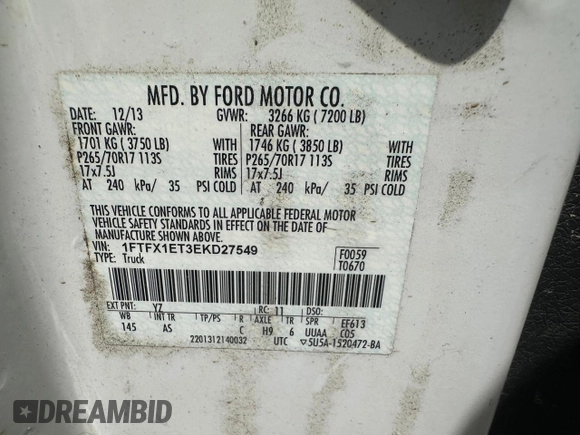 2014 Ford F-150 XL z VIN 1FTFX1ET3EKD27549, wystawiony jako Copart lot #59121075 z przebiegiem 267 782 mil mil oraz Czysty tytuł • Clean title. Historia ofert i sprzedaży dostępna na DreamBid. Obrazek 10.