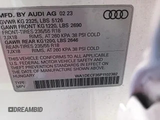 2023 Audi Q3 S line Premium with VIN WA1DECF35P1102382, listed as a IAAI auction lot 42734185 with 35,393 mi miles and . Bid and sale history available at DreamBid. Image 26.