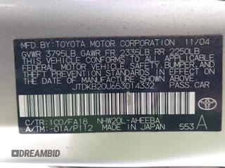 2005 Toyota Prius with VIN JTDKB20U653014332, listed as a IAAI auction lot 41914494 with 128,147 mi miles. Bid and sale history available at carsss.com. Image 9.