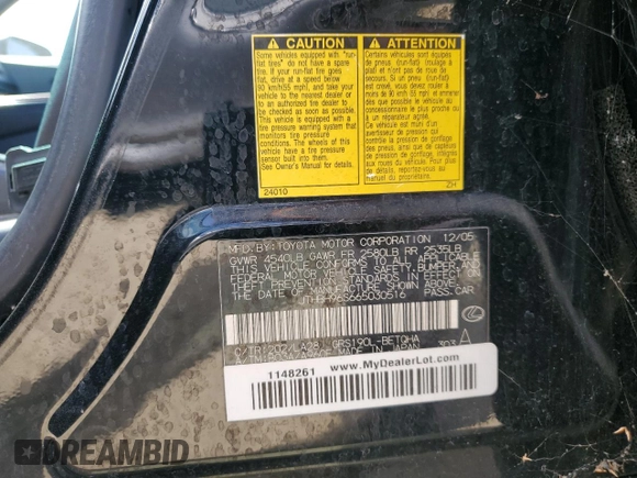 2006 Lexus GS 300 z VIN JTHBH96S665030516, wystawiony jako Copart lot #55994515 z przebiegiem 271 908 mil mil oraz Szkoda całkowita • Salvage title. Historia ofert i sprzedaży dostępna na DreamBid. Obrazek 12.