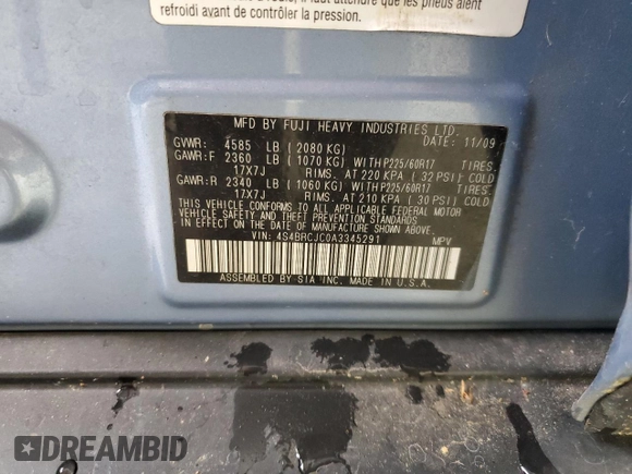 2010 Subaru Outback Limited with VIN 4S4BRCJC0A3345291, listed as a Copart auction lot 55582695 with 242,607 mi miles and Salvage title. Bid and sale history available at DreamBid. Image 13.
