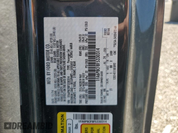 2015 Ford Mustang GT with VIN 1FA6P8CF8F5330314, listed as a Copart auction lot 62782525 with 71,812 mi miles and Salvage title. Bid and sale history available at DreamBid. Image 12.