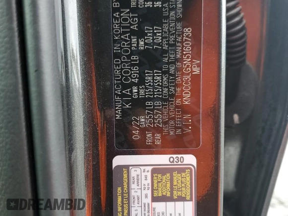 2022 Kia Niro S with VIN KNDCC3LG5N5160738, listed as a Copart auction lot 44829955 with 41,585 mi miles and Salvage Title. Bid and sale history available at DreamBid. Image 13.