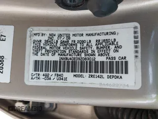 2009 Toyota Corolla with VIN 1NXBU40E09Z083012, listed as a IAAI auction lot 42656914 with 161,106 mi miles and . Bid and sale history available at DreamBid. Image 9.