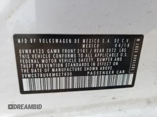 2019 Volkswagen Jetta S with VIN 3VWC57BU6KM027630, listed as a Copart auction lot 61508895 with 84,486 mi miles and Salvage title. Bid and sale history available at DreamBid. Image 12.