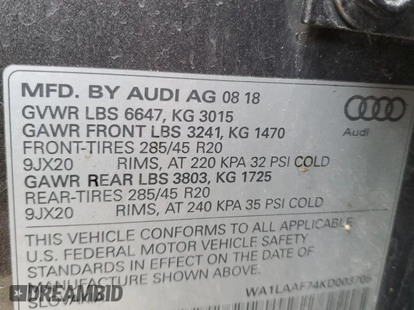 2019 Audi Q7 Premium Plus z VIN WA1LAAF74KD003705, wystawiony jako Copart lot #44316465 z przebiegiem 138 165 mil mil oraz Tytuł czysty. Historia ofert i sprzedaży dostępna na DreamBid. Obrazek 13.