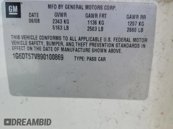 2009 Cadillac CTS AWD with VIN 1G6DT57V890100869, listed as a Copart auction lot 56699795 with Not Provided miles and Clean Title. Bid and sale history available at DreamBid. Image 12.